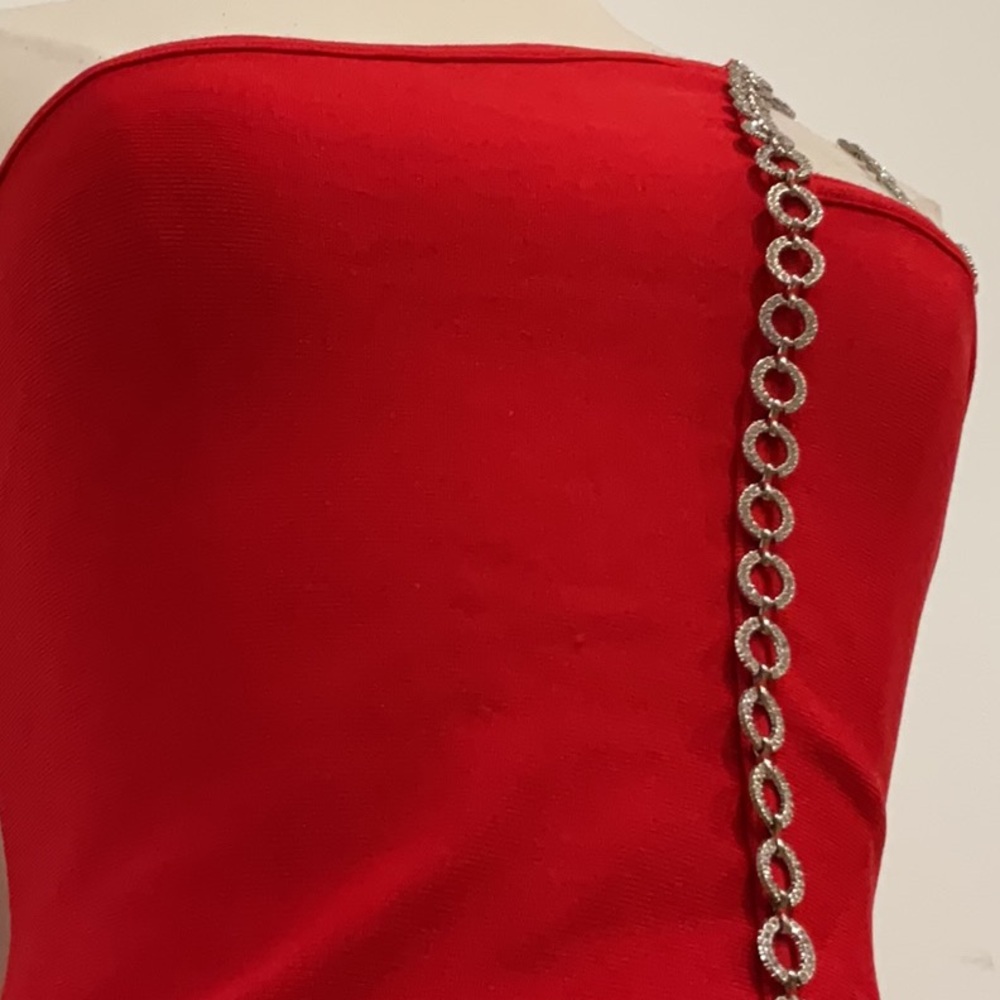 H:Ours Alisha One Shoulder Dress in Red, Size: XS - Picture 9 of 12
